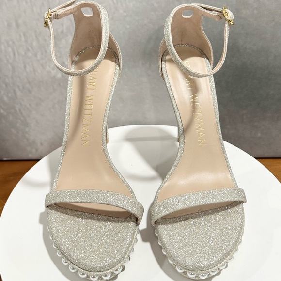 🌹STUART WEITZMAN🌹 Nudistdisco Imitation Pearl Glitter Sandal Size: 7 - Picture 5 of 12